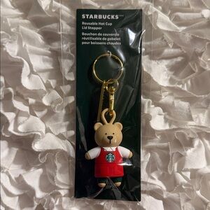 Starbucks Reusable Hot Cup Lid Stopper Barista Bear Red Apron